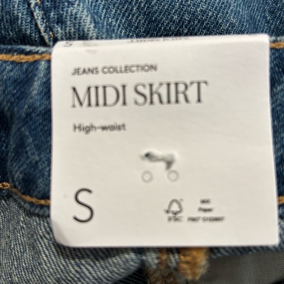 MNG MANGO SZ S Denim A-Line Midi High Waisted Skirt NEW WITH TAGS - Picture 5 of 11